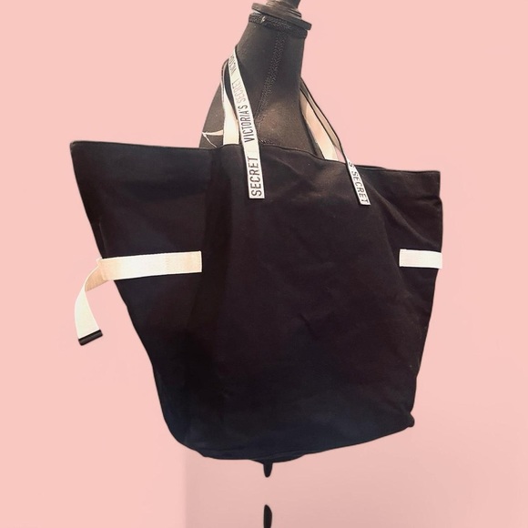 Victoria's Secret Limited Edition 2018 Canvas Tote Bag Black/White Logo NEW - Picture 3 of 5
